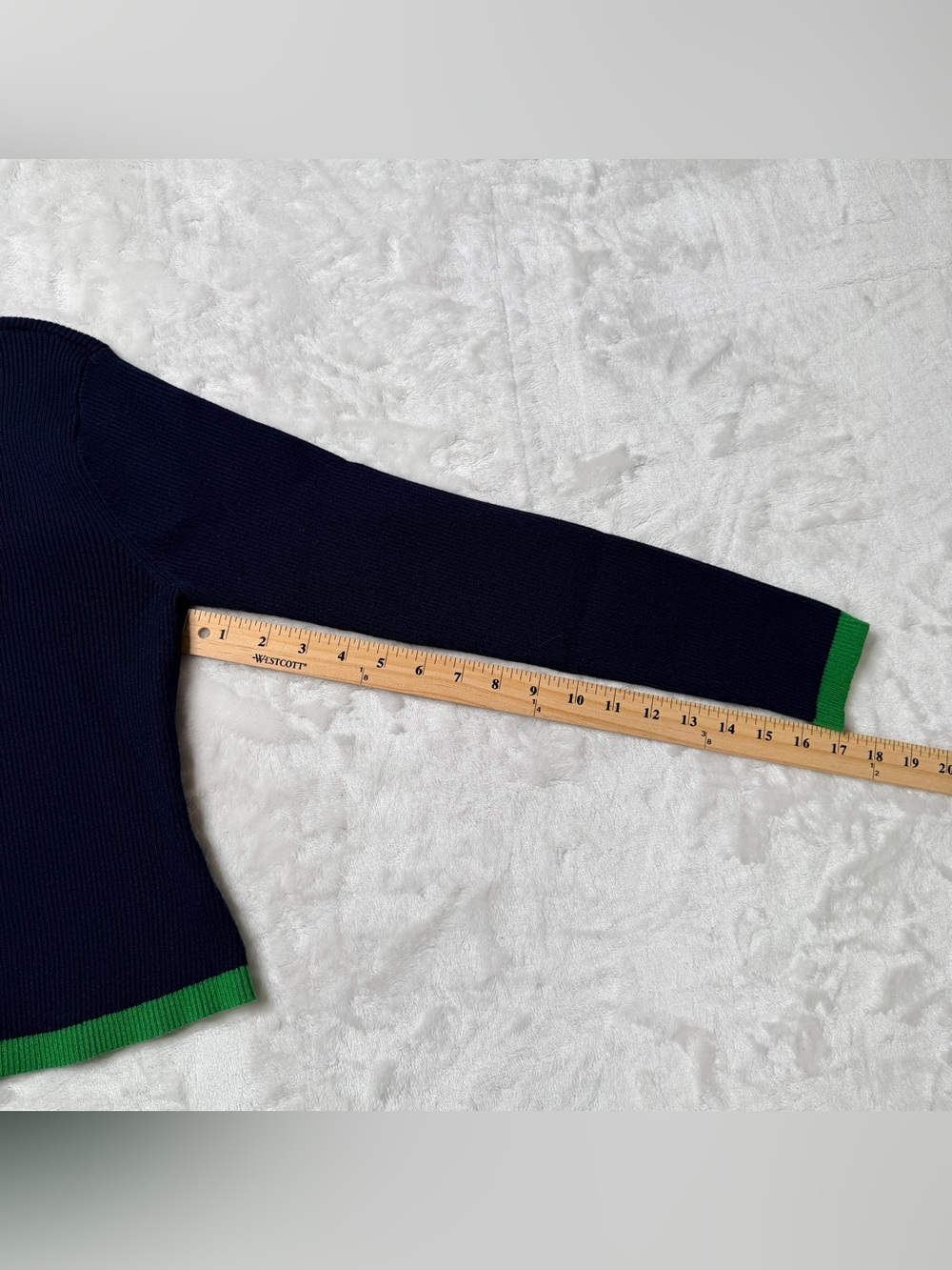 Emerson Lang Navy Knit Polo Sweater with Green Trim, academia, preppy, - Picture 9 of 10